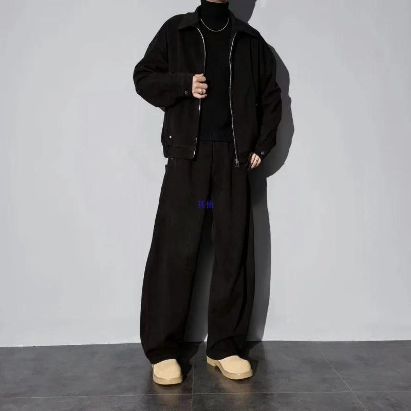 Light luxury autumn and winter new jacket casual pants two-piece set for men's fashion, simple and thickened collar set