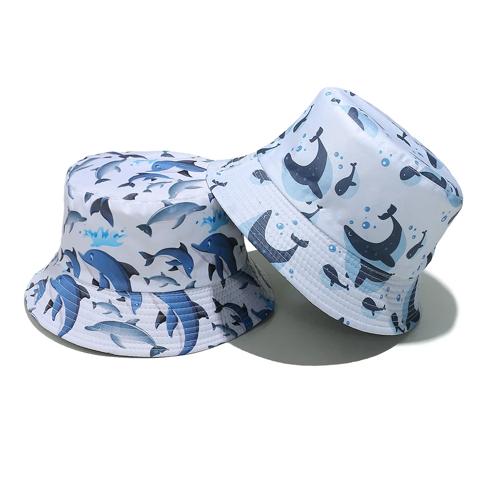 

Women's Daily Wear Foldable Flat Top Bucket Hat - Polyester Fish Hat (58cm) with Dolphin Print