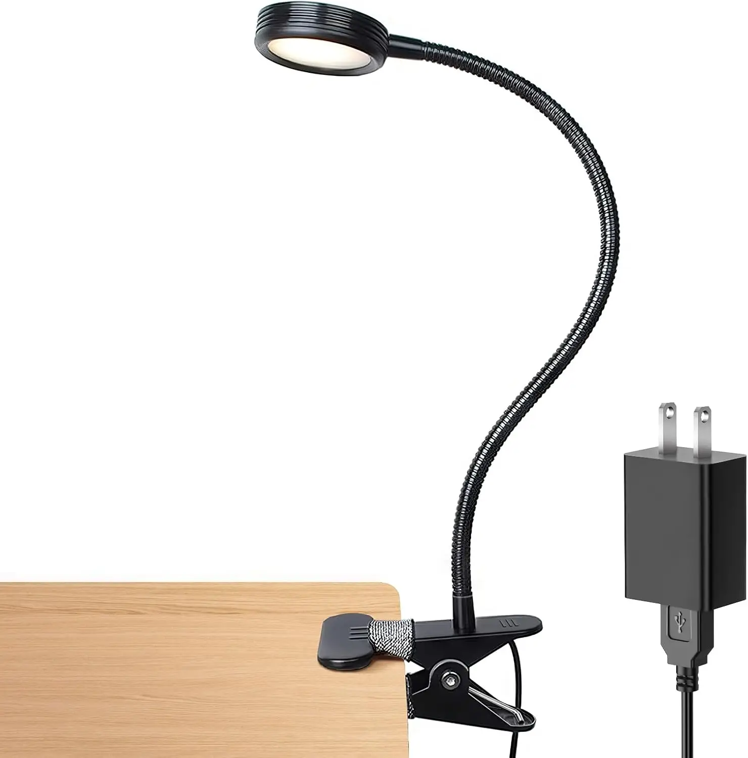 Clip on Reading Light, Dimmable Book Lamp with Adapter, 3 Color Modes for Desk, Bed, Headboard, Computers