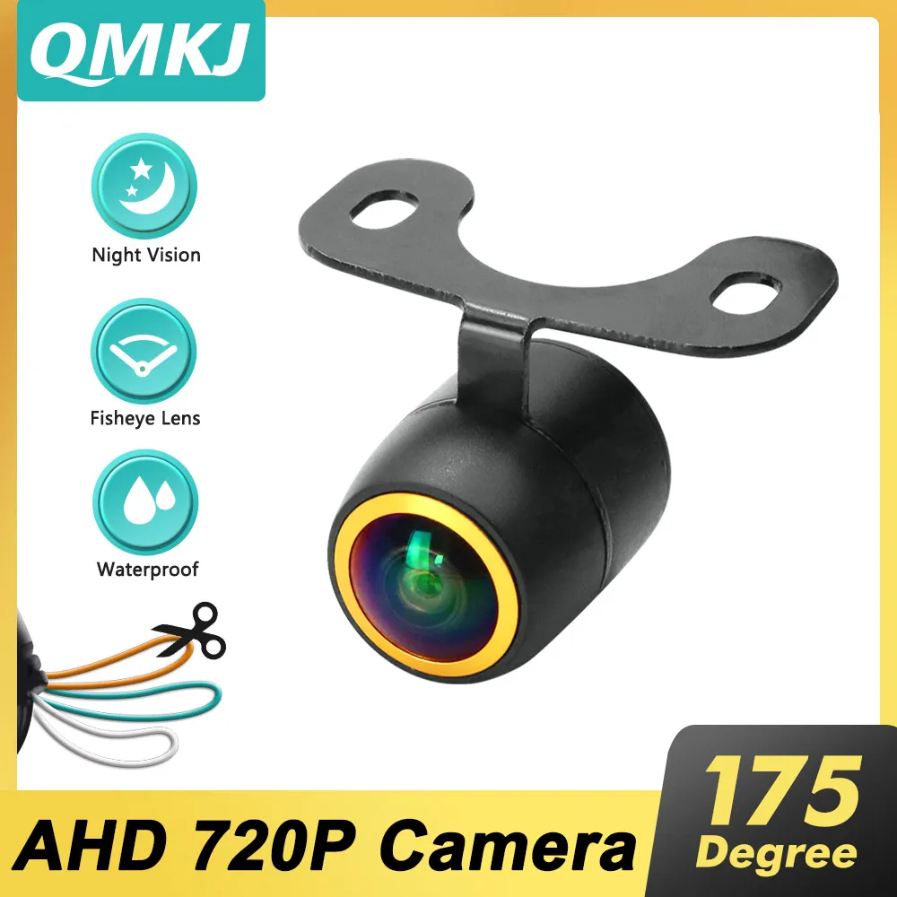 

QMKJ Car Accessories AHD 720P 175 Deg Visual Angle Reverse Camera Waterproof Night Vision Backup Camera External Cable Camera