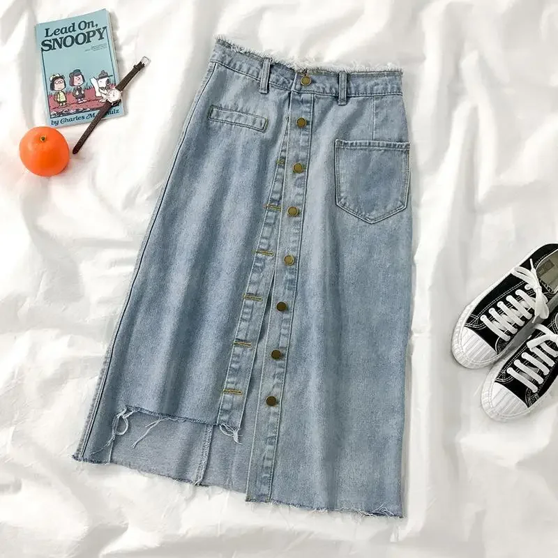 

Frayed Irregular Denim Skirt Female Summer High Waist Loose Dress