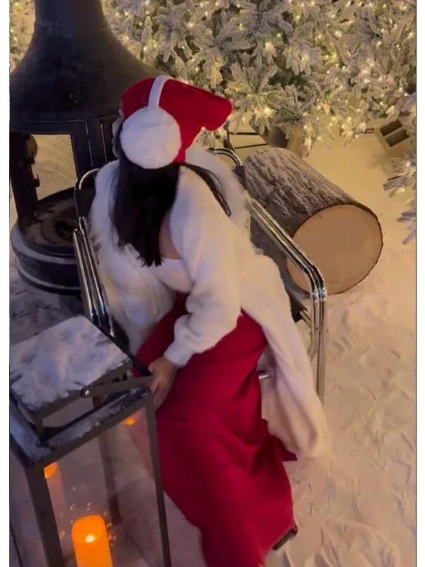 Elegant Christmas Wine Red High Waist A-Line Skirt Women's Casual Slimming Long Skirt Half-length Fashionable Versatile