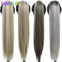 28 pulgadas cola de caballo recta rubia 27/613 extensiones de cabello con Clips Ombre marrón cordón coloreado Bio sintético de alta temperatura