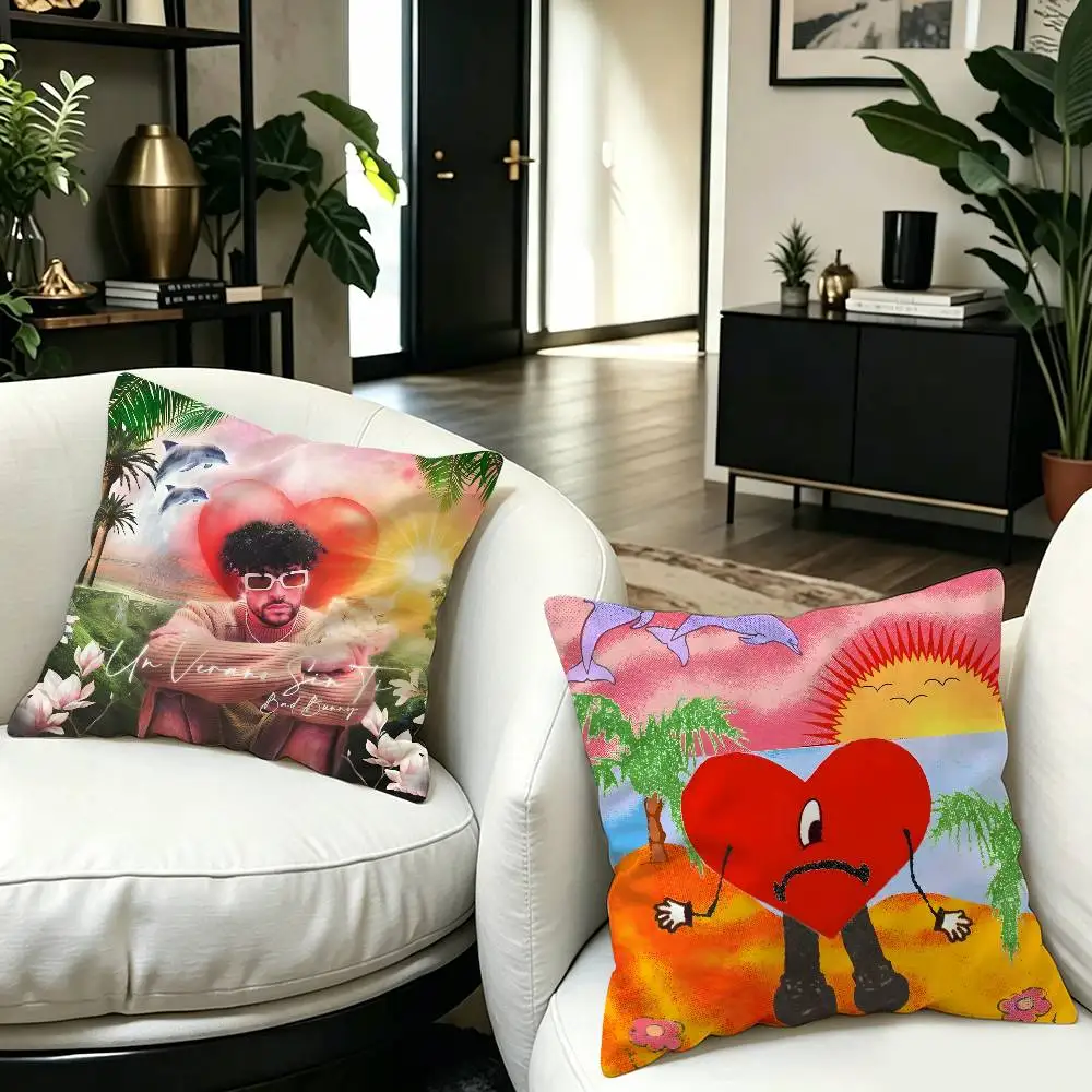 B-Bad B-Bunny Latin Singer Personalized Pillow Cover Kids Bedroom Wild Party Decor Pillowcase kid Birthday shower Gift