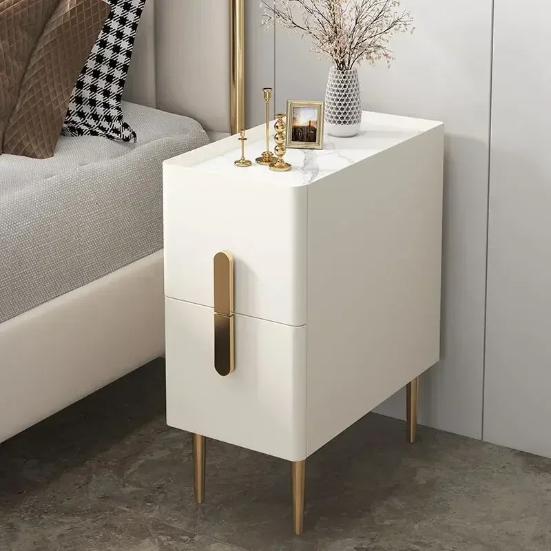Nordic Rock Surface Nightstand - 2 Drawers Wooden Bedroom Table