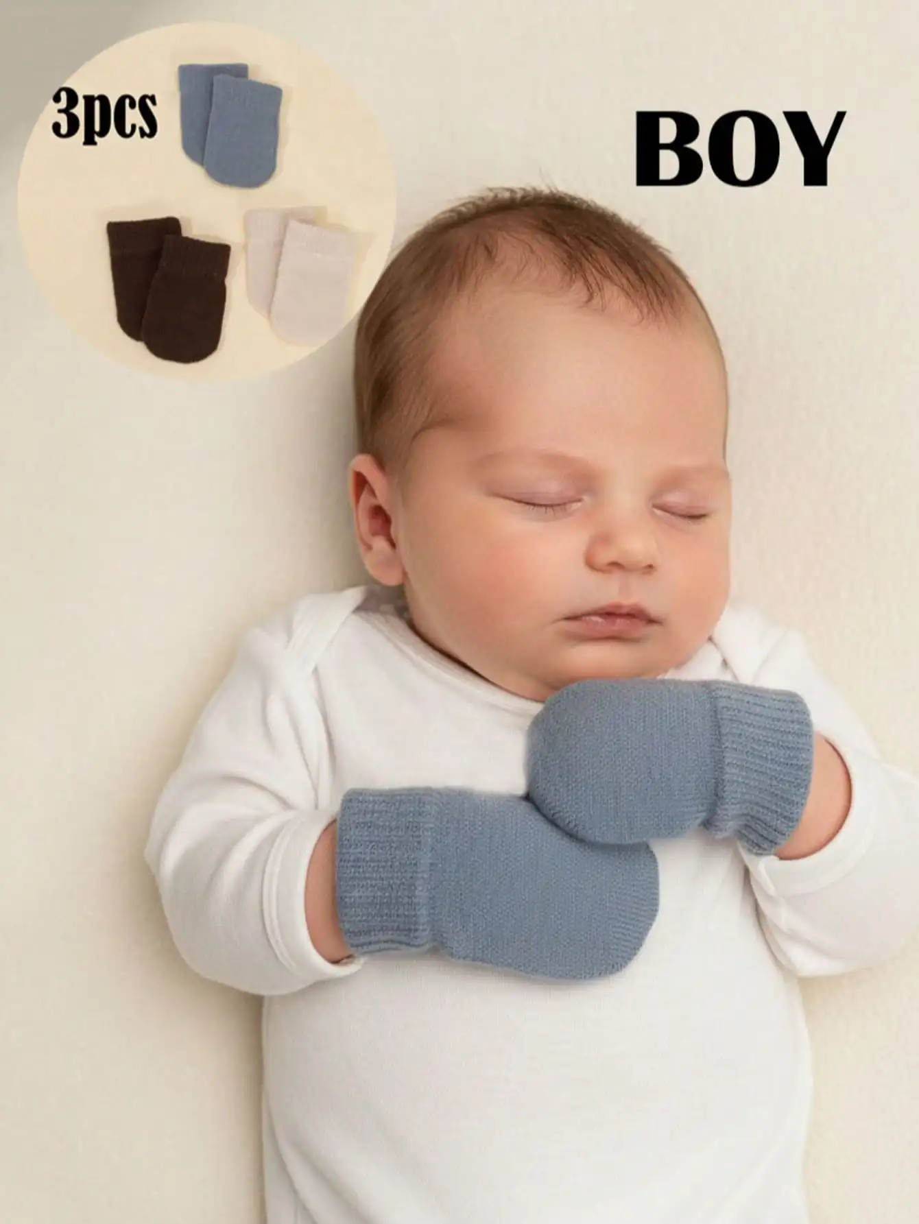 3Pcs Unisex Baby Knit Full Finger Mittens 0-12M Cartoon Candy Color Thick Knitted Scratch Resistant Gloves Infant Boys Girls