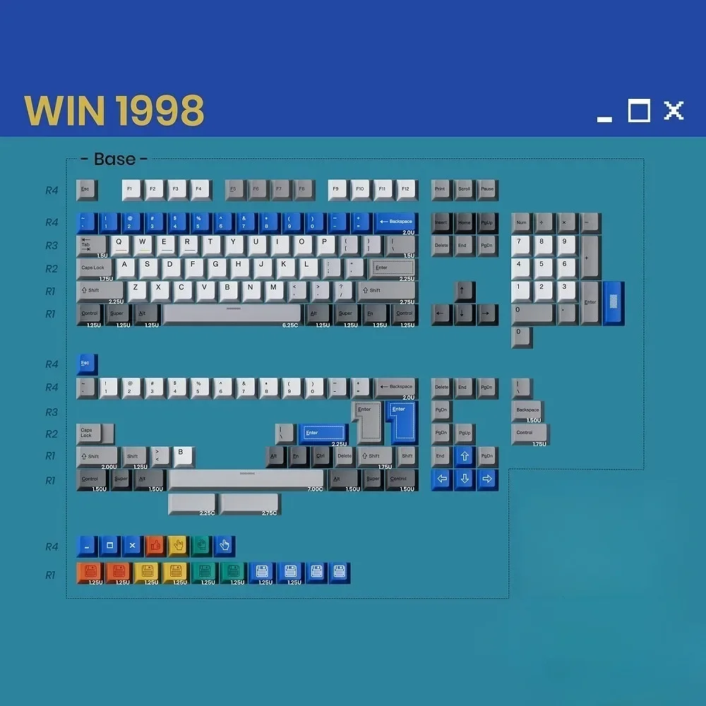 Набор клавишных колпачков на тему Win 1998, 177Key PBT, колпачки для клавиатуры в стиле ретро под заказ, колпачки для клавиатуры с вишневым профилем, аксессуары для механической клавиатуры