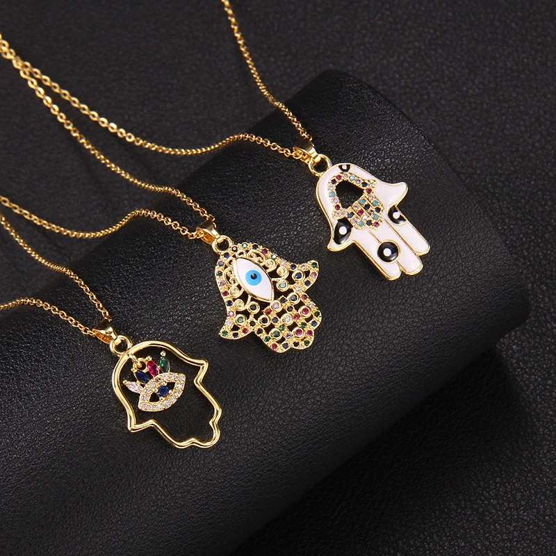 Punk Evil Eye Fatimah Hand Amulet Pendant Necklaces for Women Men Stainless Steel Chain Accessories Jewelry Gifts image 3