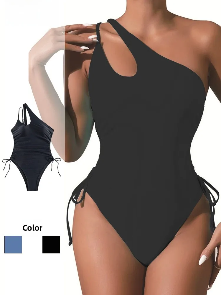 

Sexy Single oulder plus Size Swimwear Adult Women's Conservative Cover up Swimming Suit Summer Tie on Hot Spring