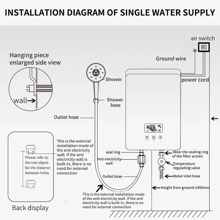 Ducha eléctrica instantánea 220v 6.5KW 8kw 12kw Baño Pantalla digital Calentadores de agua eléctricos instantáneos sin tanque