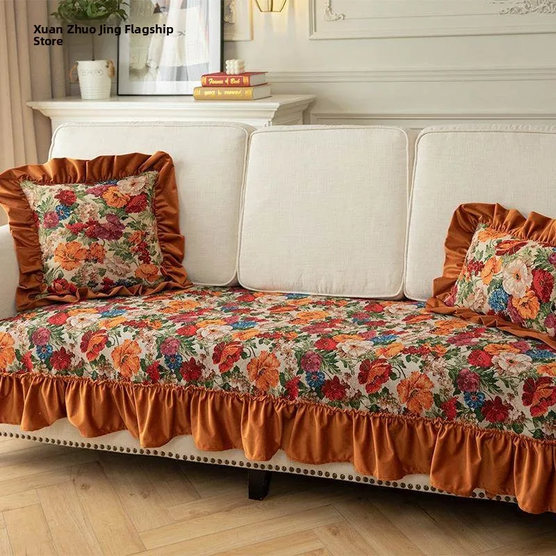 

American Style Thickened Floral Sofa Cushion Anti-Slip All-Season Luxury Sofa Cover Modern Minimalist Home Fabric Dust Cover