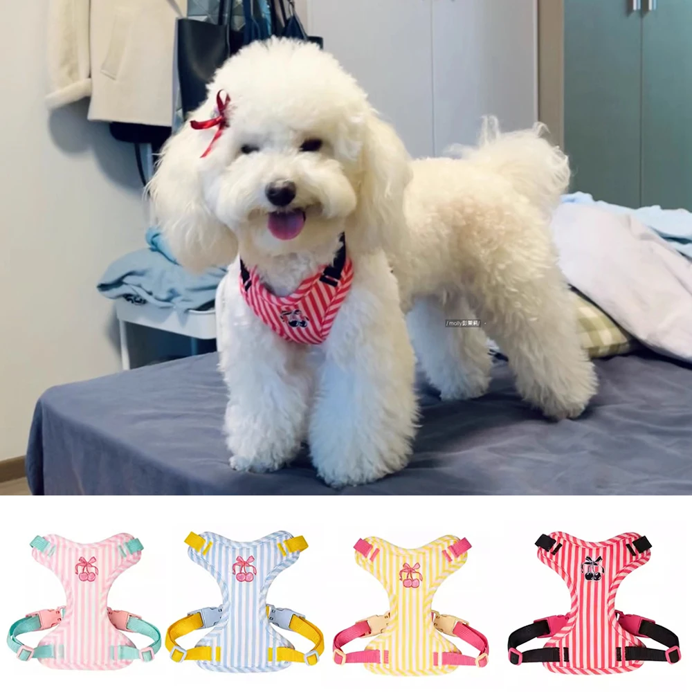 

Chic Dog Harness and leash set - Cute Puppy walking Set for Small Medium Dogs and cats Adjustable Chest Strap Striped Chic