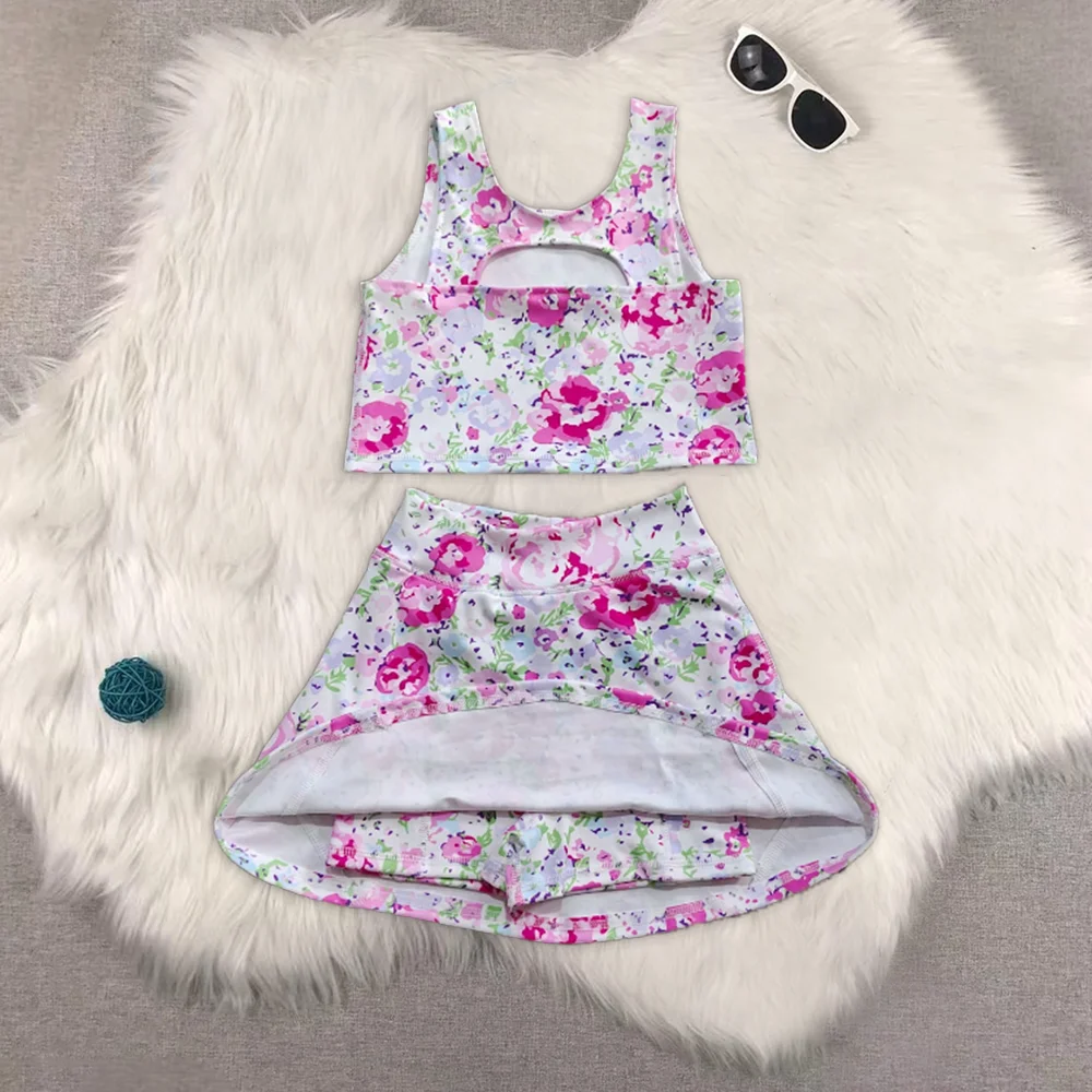 

Baby Girls Pink Flowers Athletic Active Wear Top Shorts Skirts Clothes Sets