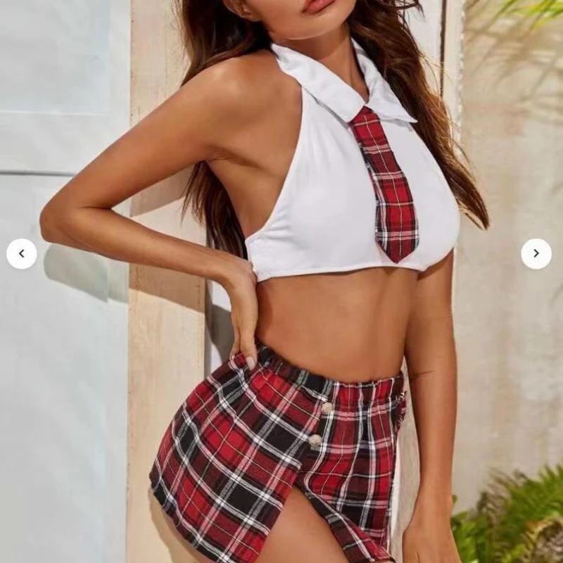 Student School Girl Cosplay Uniform Adult Women Roleplay Sexy Lingerie Costumes Sex Tops Plaid Skirt Tie Erotic Sets Naughty