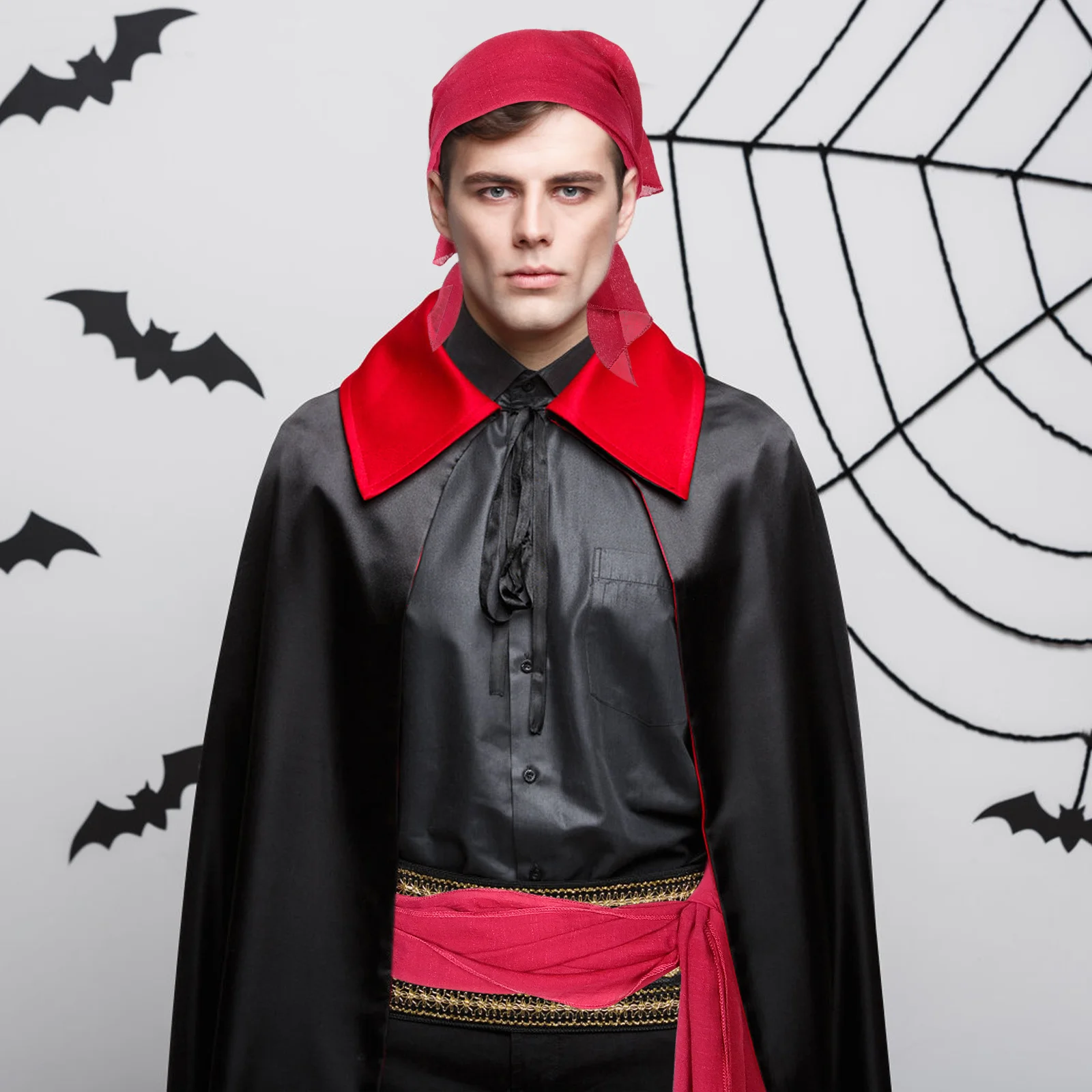 1 set di accessori per costumi da pirata, bandana rosso scuro, cintura in vita, festa di Halloween, cosplay, tessuto medievale confortevole regolabile