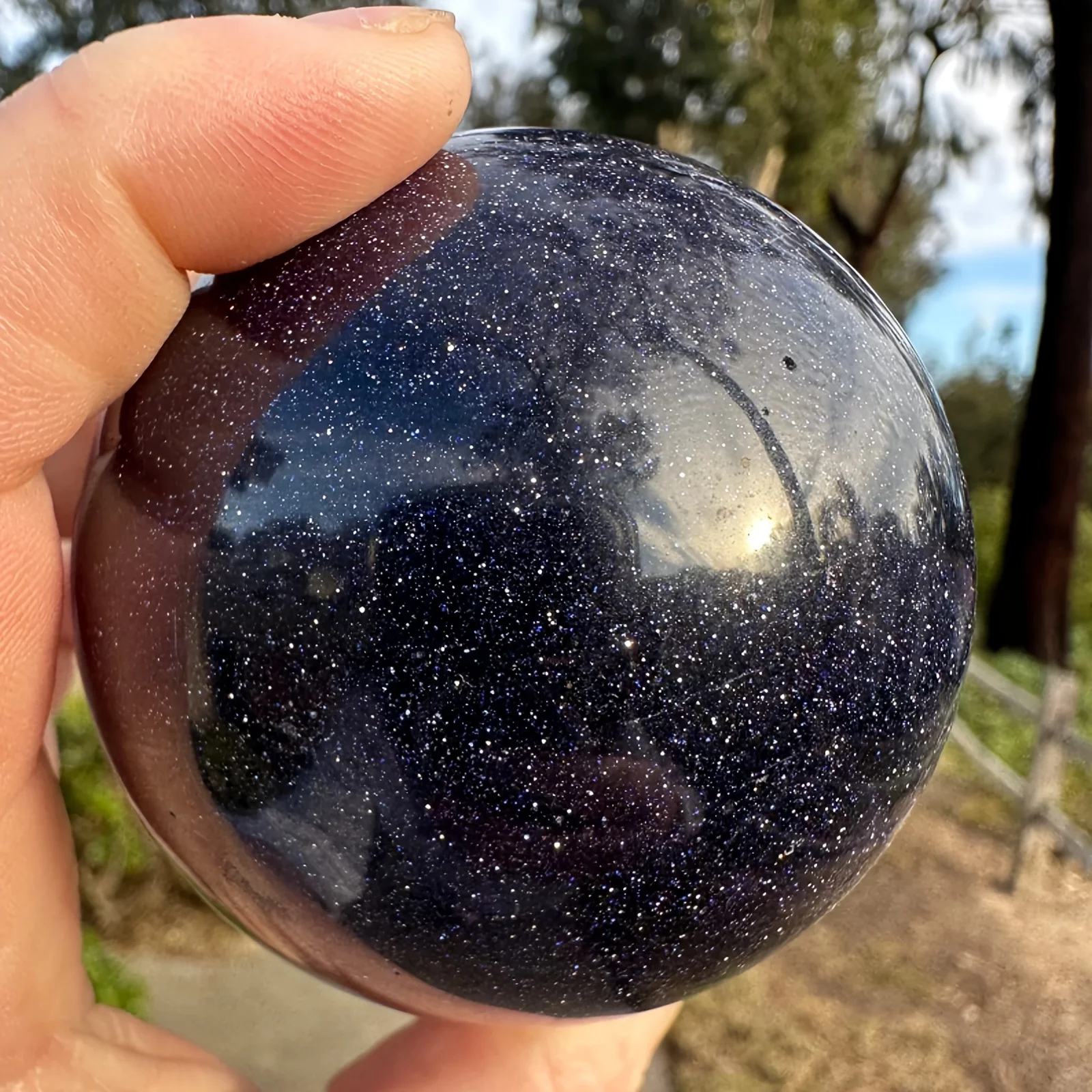 

Blue Goldstone Sphere - Polished Sandstone Crystal Ball for Meditation & Home Decor, Perfect Gift for Friends and Family