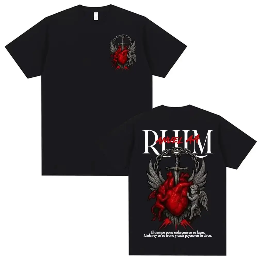 Y2k Hip-Hop T-Shirts Rapper Anuel AA Rhlm 2 Album Tour Grafik-T-Shirts Lässige Weite Kurzarm O-Ausschnitt Bedruckte T-Shirts Unisex