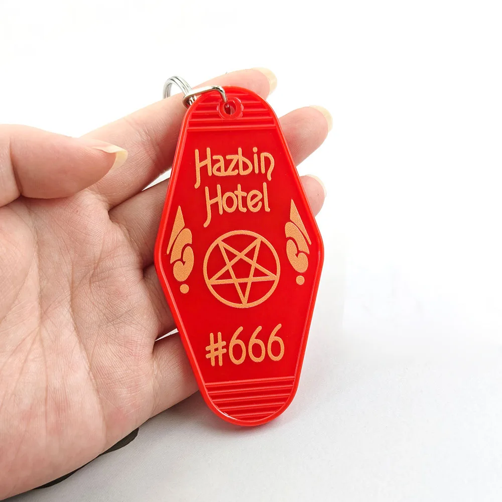 Hhazbin Motel Keychains Hell Pentagram Motel Key Tag 666 Lucifer Acrylic Keyring Fandom Backpack Car Pendant Fans Gift
