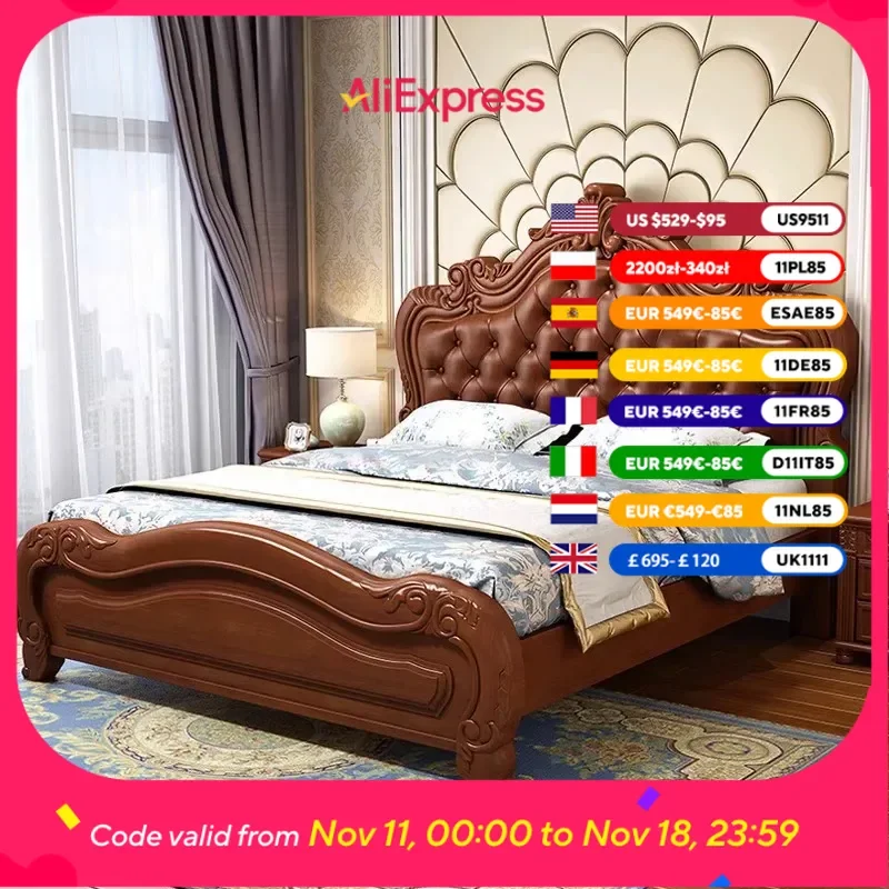 

Large Designer Double Bed Bedroom Base Europen Platform Luxury Double Bed Frames Wooden Modern Cama Matrimonio Furniture Home