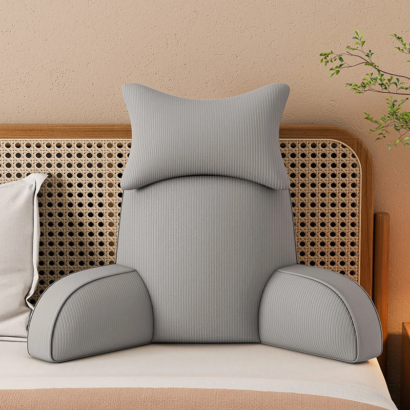 Headboard Pillow Dark Grey Backrest with Arms Adult Reading Pillow Ultra-Comfy Removable Microplush Cover & Detachable Neck Roll