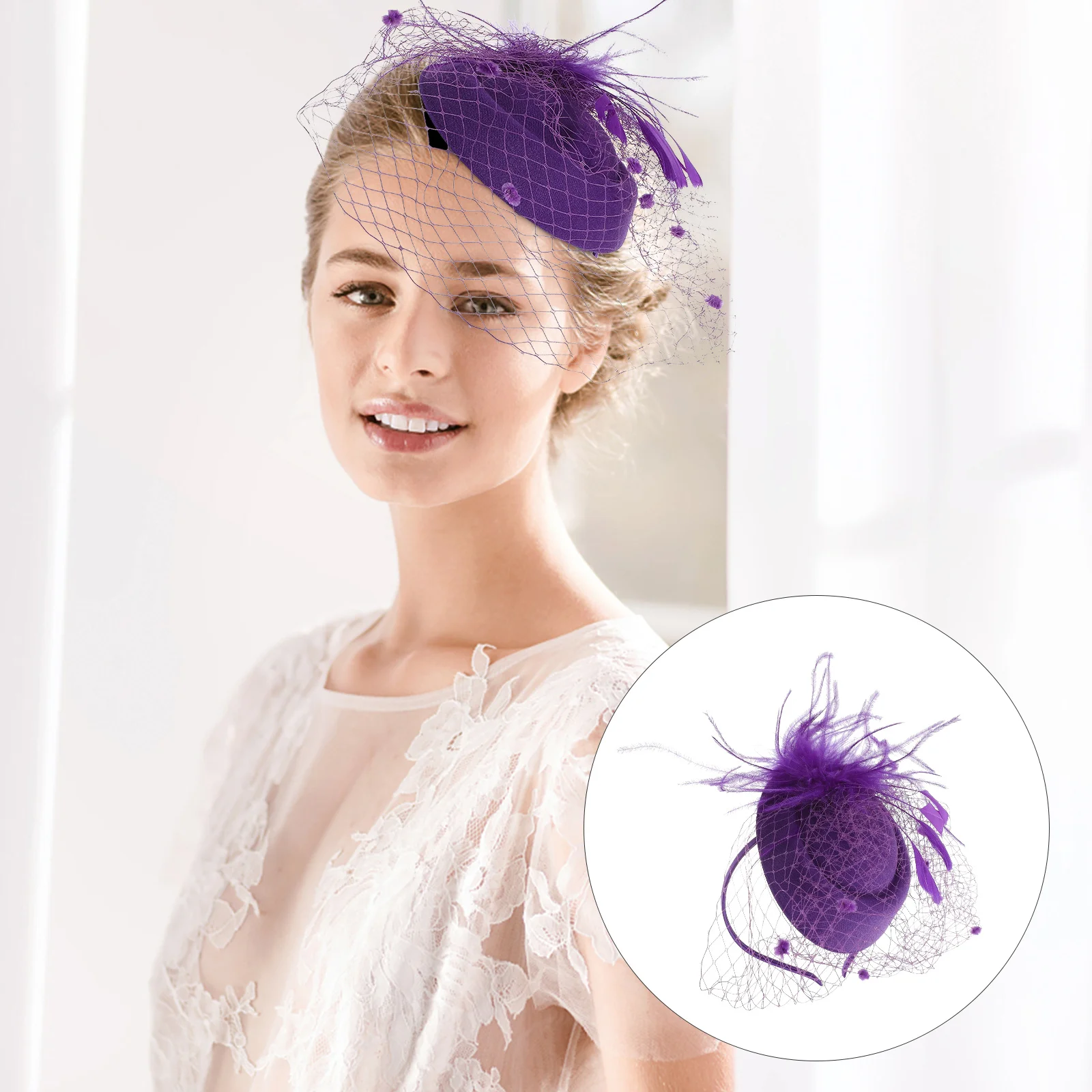 

Mini Hat Women Fascinator Headband Bridal Wedding Party Banquet Hair Accessory Pearl Net Yarn Decor