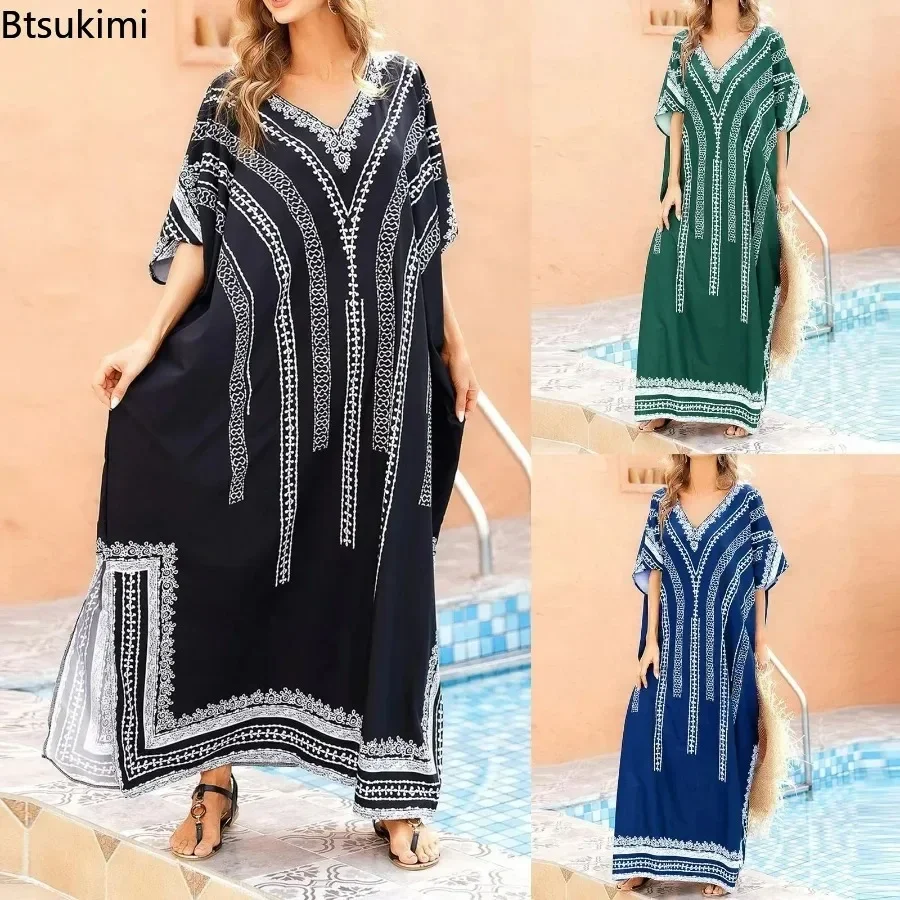 New 2026 Summer Beach Dress Cover Up Outfits for Women Kaftan Quick-drying Bohemian Dress Vestidos Sexys Mujer Pareos De Playa