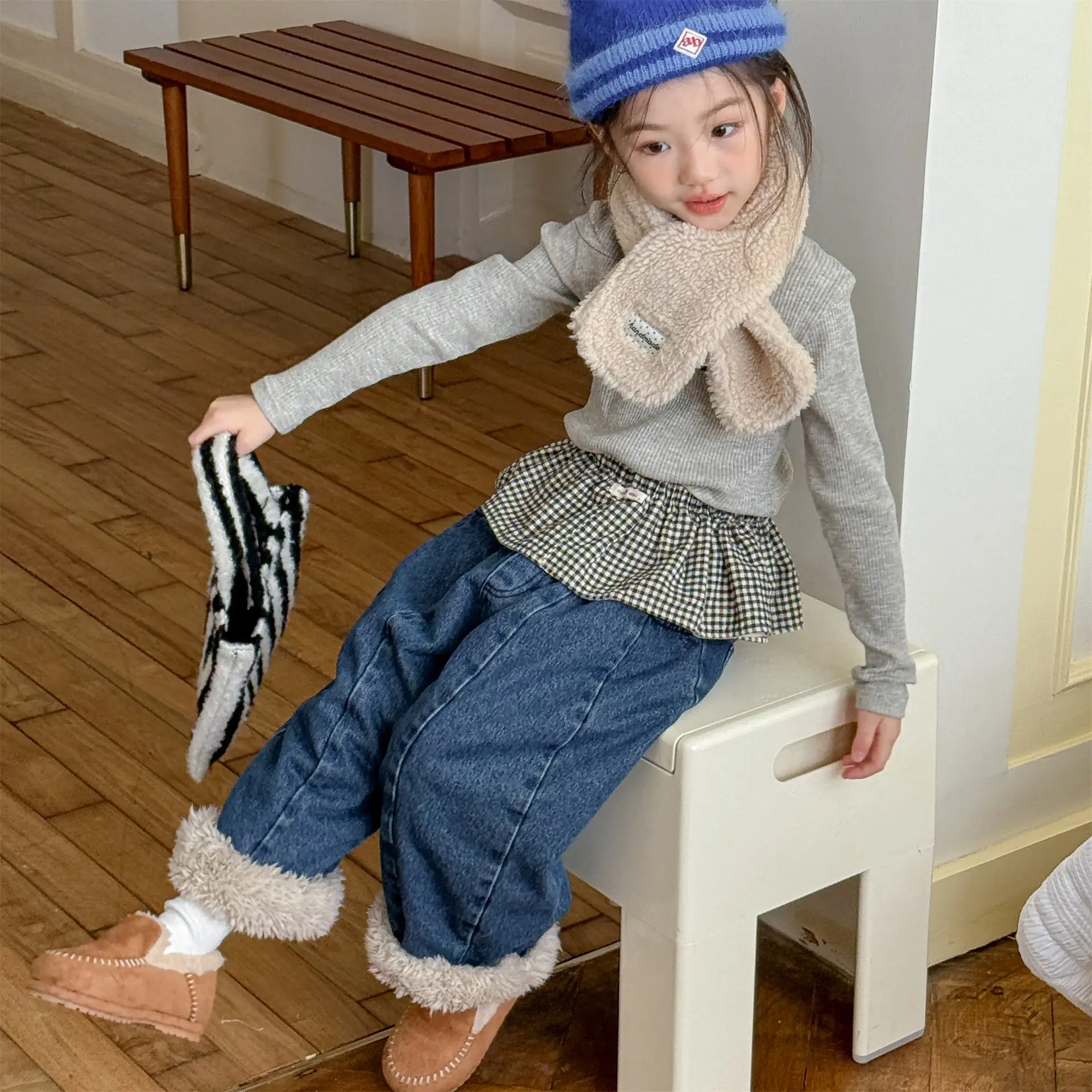 

Childrens Pants 2025 Autumn/winter Korean Version with Plush Casual Fashionable Warm Versatile Daily Wear