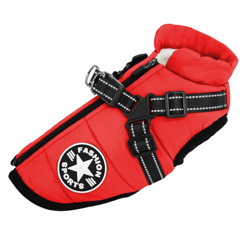 Wintermäntel für Hunde, wasserabweisende Hundejacke mit Geschirr, verdickte, warme, gepolsterte Hundekleidung, Schneeanzug für kleine Hunde, reflektierend