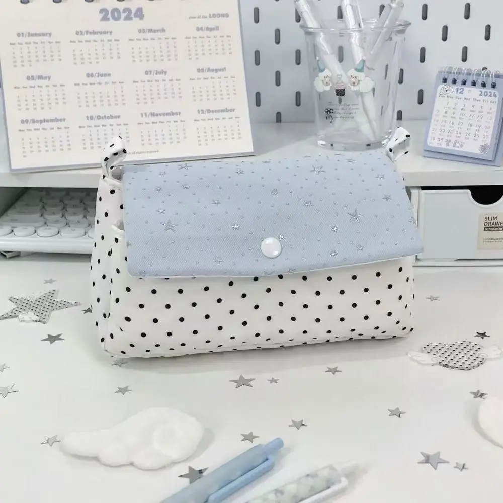 Aesthetic Polka Dot Star Print Cosmetic Bag Large Capacity Multi-Purpose Stationery Pencil Case Portable Mini Camera Bag