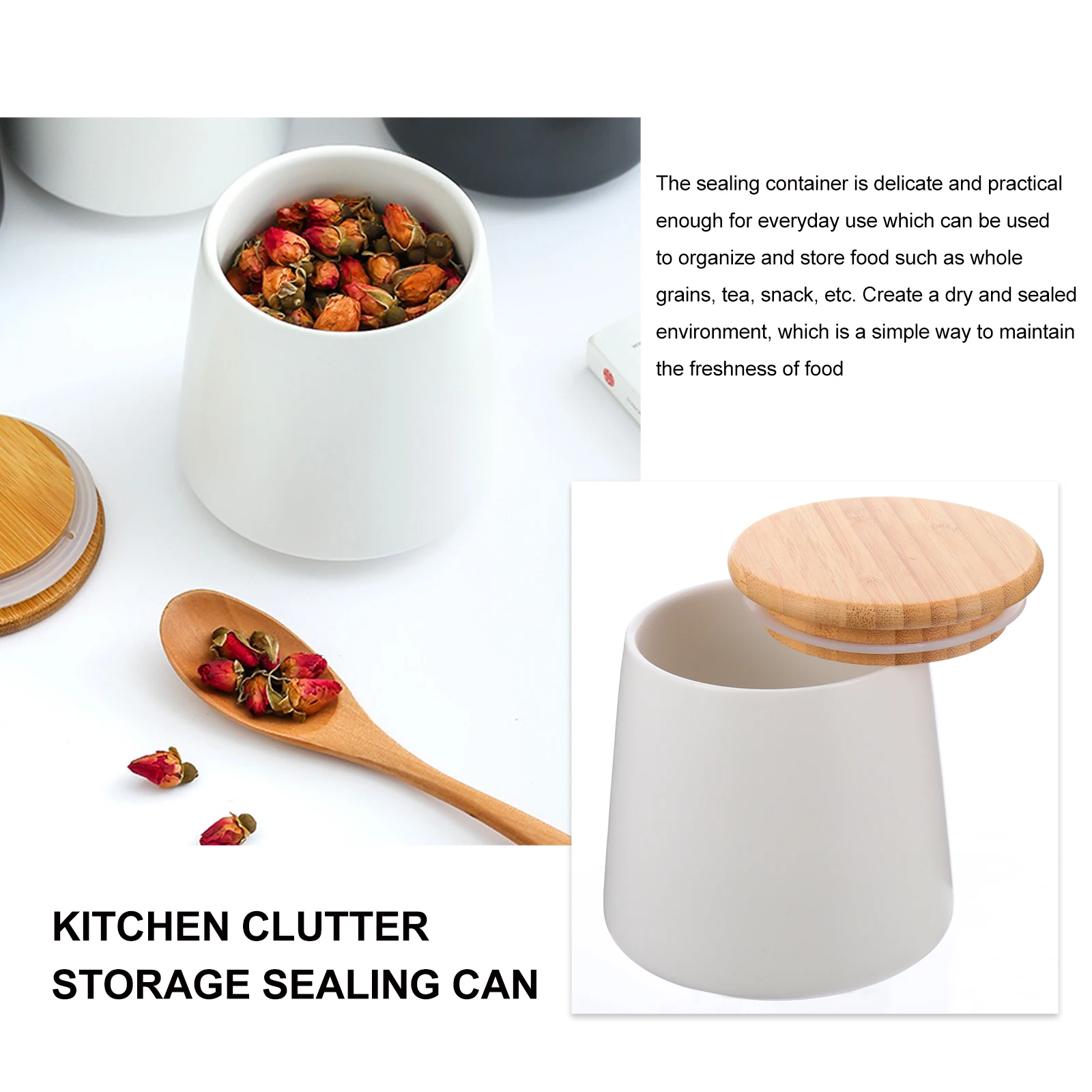 

1 Set Ceramic Storage Jar Airtight Kitchen Organizer For Coffee Tea Sugar Spices Dry Food Container Household Cereal Holder