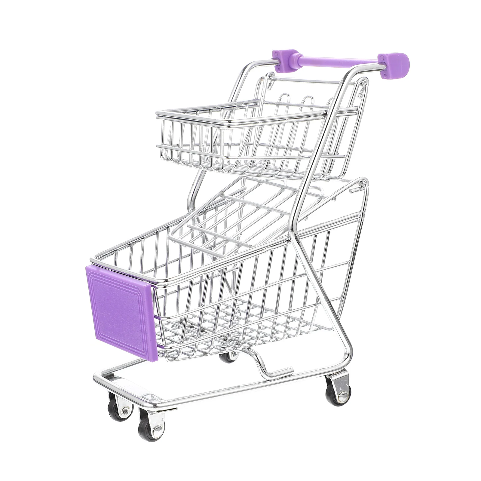 Carrito de compras en miniatura de doble capa, carrito de supermercado pequeño para niños, decoración de escritorio de aleación Abs, juego de regalo, simulación