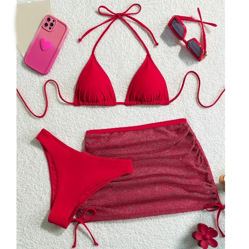 

Women Backless Swimsuits Ladies Halters Bathing Suit 3 Pcs Split Swimwear
