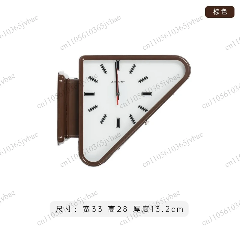 Double-sided Triangular Metal Clock for Corner, Silent and Simple Decorative Wall Clock