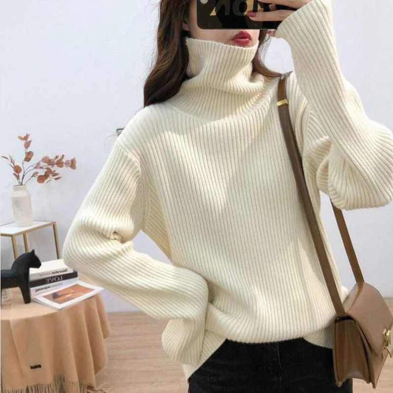 Women Autumn Sweater Cozy Turtleneck Sweater Collection for Women Ribbed Knit Pullover Soft Warm Jumper Loose Fit Knitwear