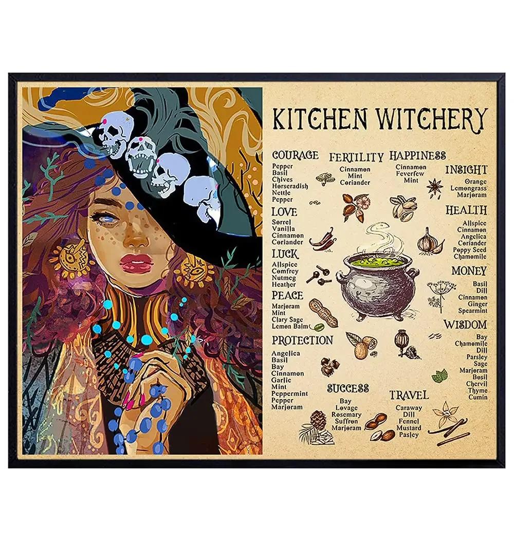 

Kitchen Witchery Wall Art Decor Pagan Wicca Wiccan Black Magic Room Decoration Boho Witchy Sabbat Grimoire Sign Magical Spells