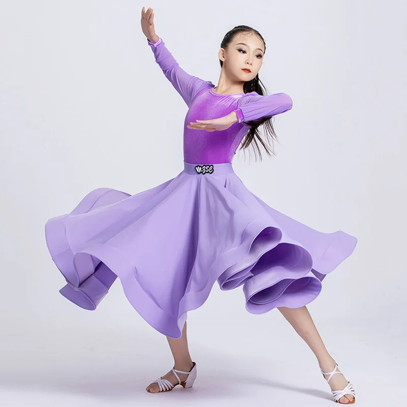 

Детский вальс, бальные танцы, профессиональное бархатное сетчатое боди и юбка в виде рыбьей кости, детская современная танцевальная одежда для выступлений для девочек