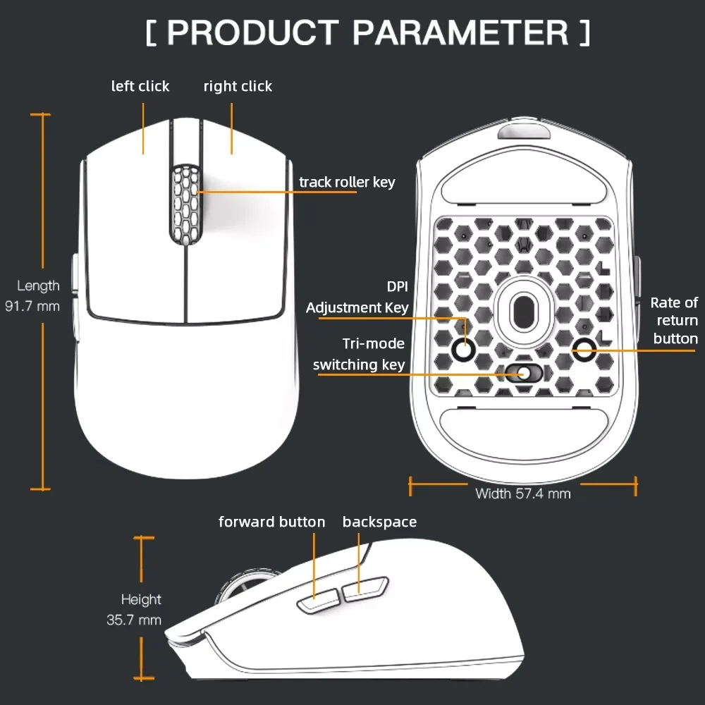 Imagem -05 - Mouse Gaming 4k 8k sem Fio Bluetooth Jogo de Computador Pam3395 N52840 26000dpi para Escritório Darmoshark-m5