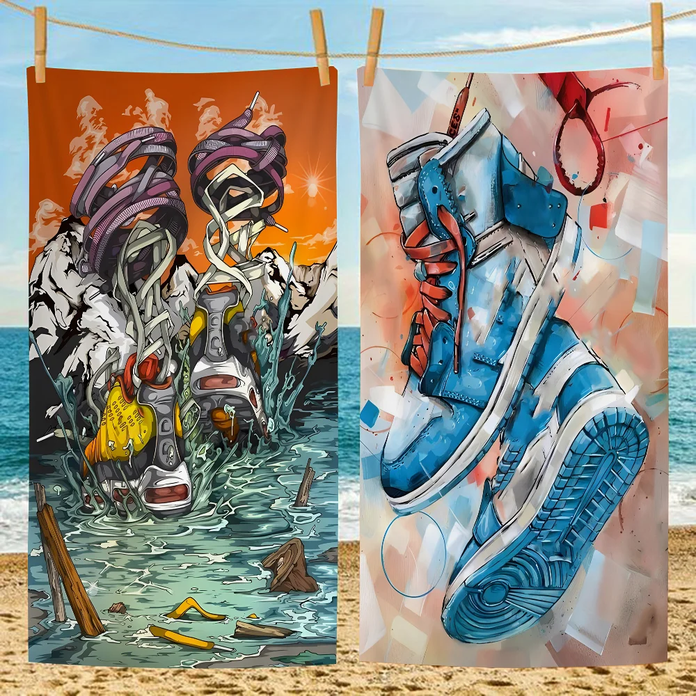 Graffiti Sneakers Wall Art Bath Towel Microfiber Soft Water Absorbing Breathable For Girl Kids Decorative Cartoon Beach Towel