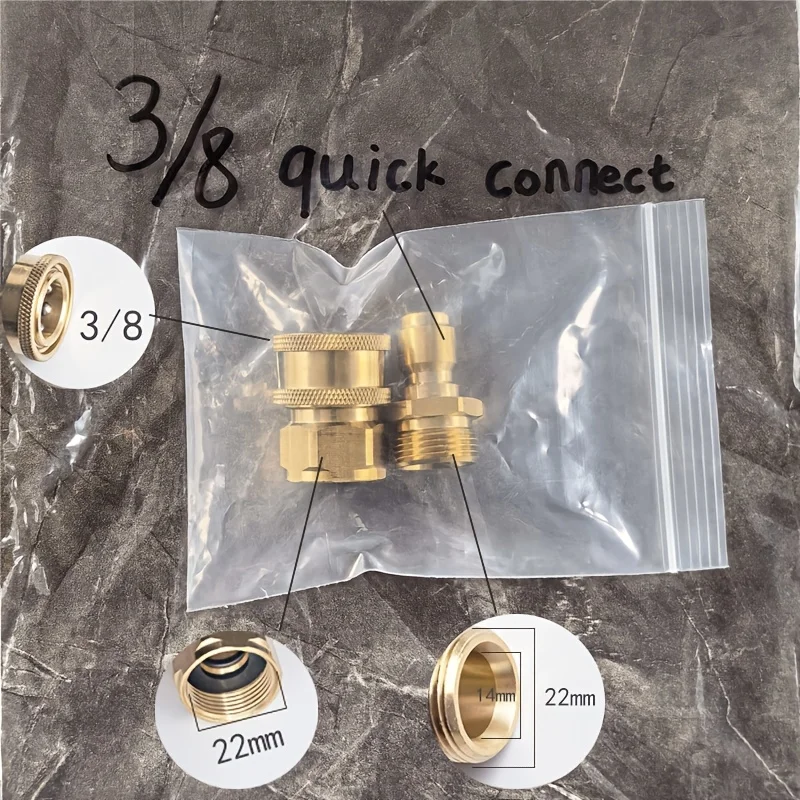 2Pcs Pressure Washer Coupler Set M22 14mm & 15mm to 3/8 Quick Connect, Universal Adapter Kit for Pressure Washer Gun