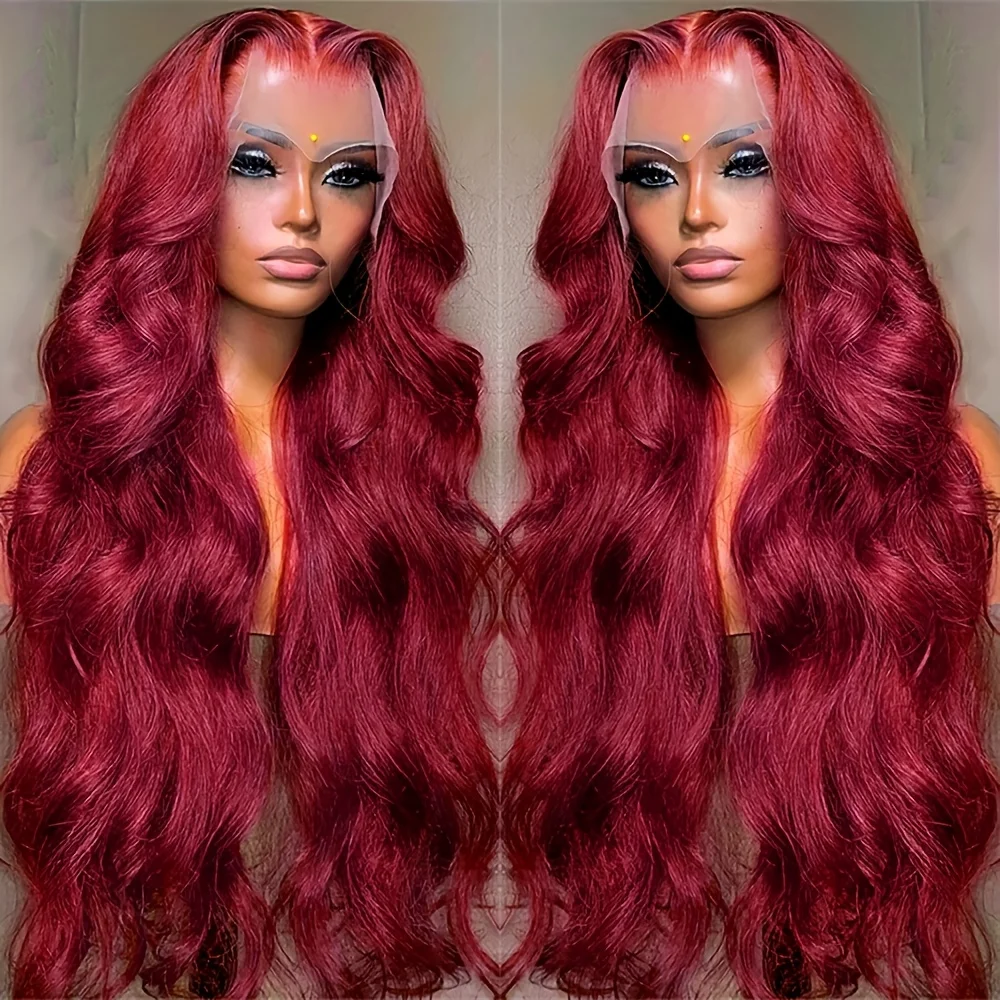 

99J Burgundy 13x4 Body Wave Pre Plucked Human Hair Wigs Brazilian Human Hair Wigs Transparent HD Lace Human Hair Wig