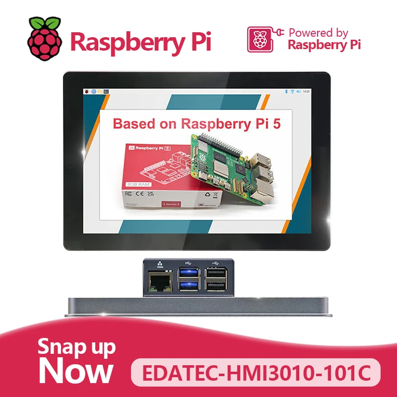 Broadcom BCM2712 ED-HMI3010-101C, 10.1 cal Panel przemysłowy PC w oparciu o Raspberry Pi 5, wielopunktowy pojemnościowy ekran dotykowy