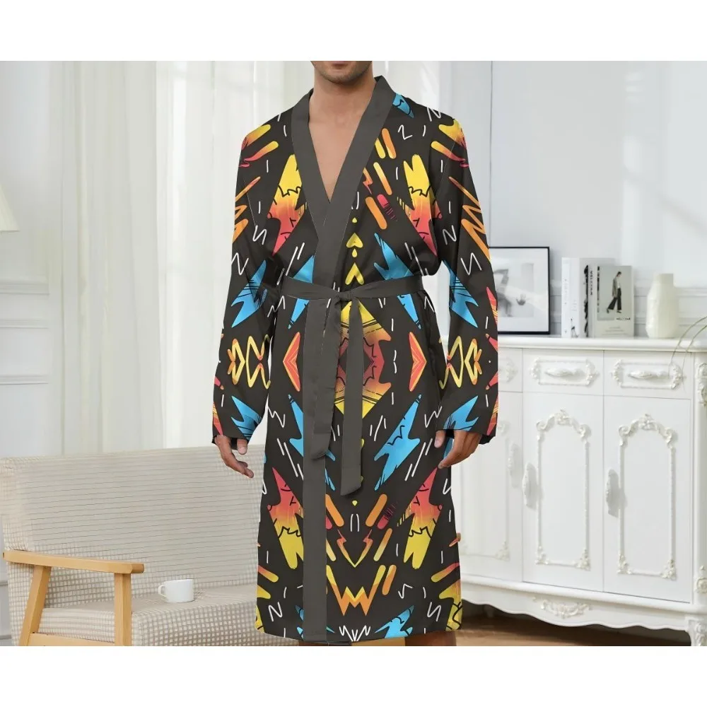 أردية طويلة للرجال لربيع الخريف عصرية سريعة الجفاف، مع قمصان نوم مطبوعة رقمية ممتعة للترفيه في المنزل. #3