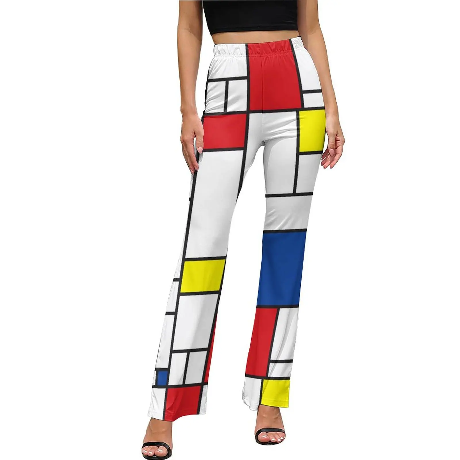 

Vintage Geometric De Stijl Pants Mondrian Minimalist Casual Flared Trousers Spring Ladies Design Streetwear Slim Pants