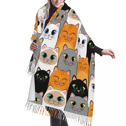 Winter Tassel Scarf Gray Ginger And Siamese Kittens Cats Women Cashmere Scarves Neck Head Warm Pashmina Lady Shawl Wrap Bandana