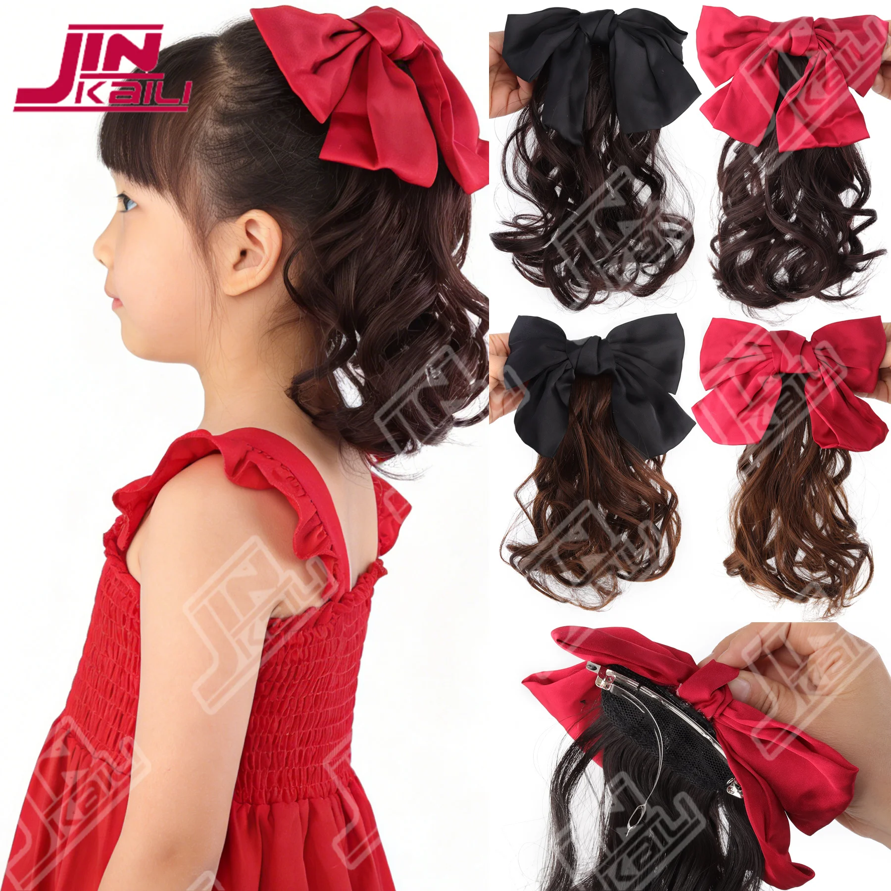 

JKL Elegant Big Bow Hair Clip Headdress Ribbon Bowknot Spring Ponytail Clips wig hair Fashion Hair Accessories wig
