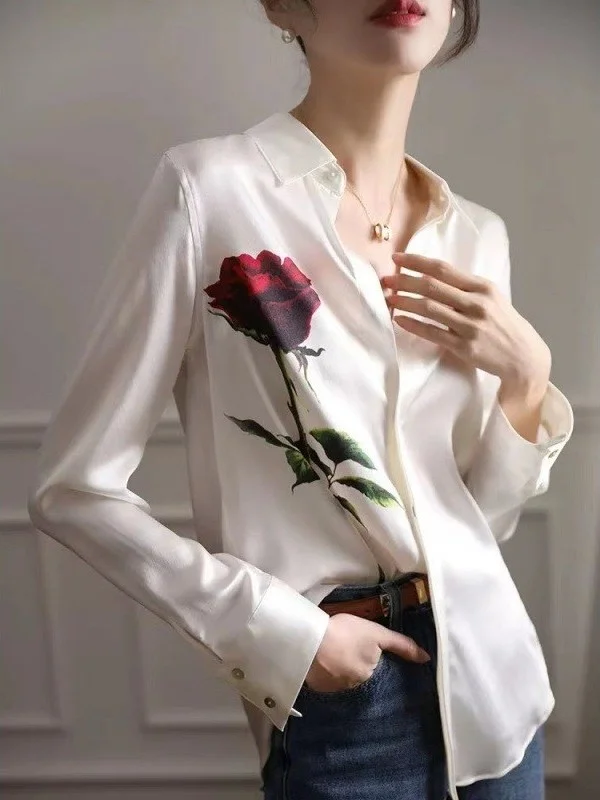 

Women's Heavy Silk Shirt Long Sleeve Cleanfit Style Polyester Fiber Non-deformable Thin Winter Collection Turn-down Collar