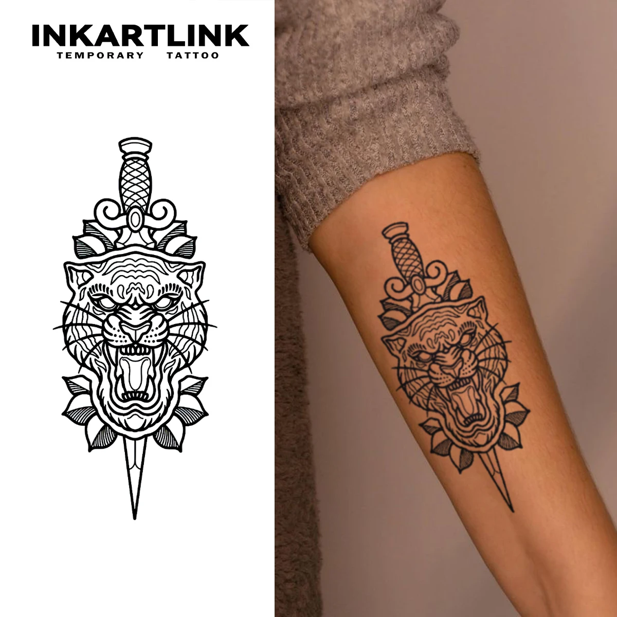 

Временная татуировка-наклейка «Тигровый меч», водонепроницаемая волшебная татуировка, поддельная татуировка длиной до 15 дней, полуперманентная татуировка