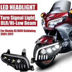 2X Motorcycle Front Headlight Headlamp with DRL Hi-Low Beam Turn Signal Lamp For Honda Gold Wing 1800 2002-2017