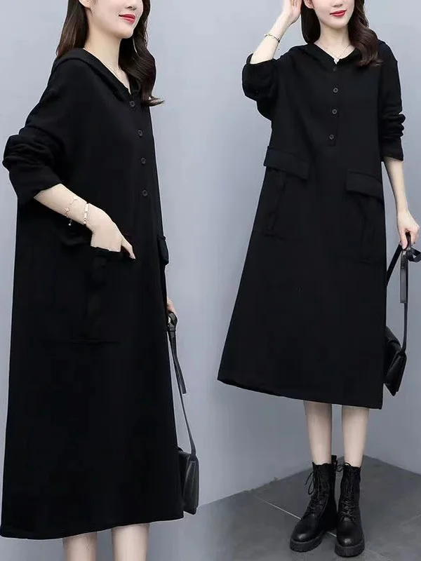 

Женская толстовка миди с капюшоном и капюшоном больших размеров на подкладке Long Sve Dr, осень-зима, новинка Sle Fat MM, с прикрытием живота, D...