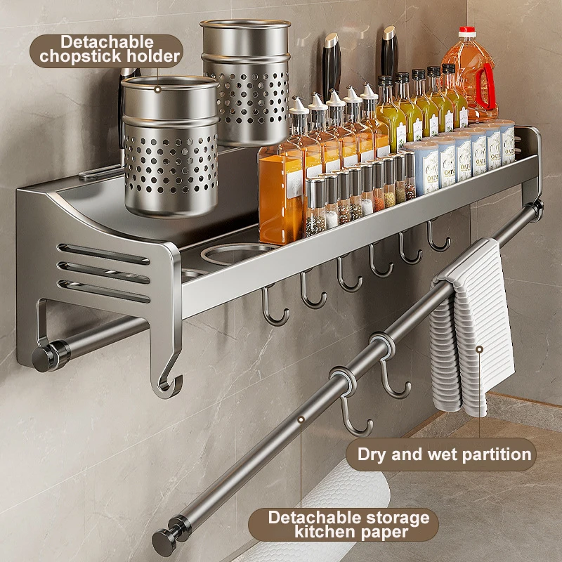 

Kitchen Shelf Rack Stainless Steel Household Wall-mounted Seasoning Chopstick Knife Holder Storage Organizer Kitchen Hanger Rack
